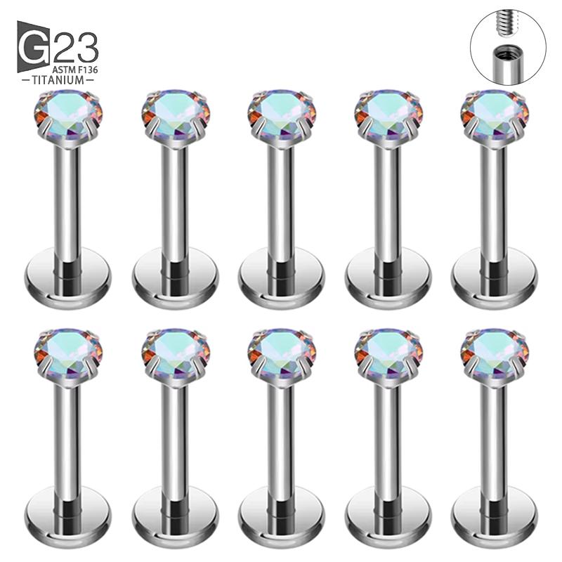 10Pcs ASTM F136 Titanium 2/2.5/3/4mm CZ Labret Stud 16G Tragus Helix Cartilage Conch Flatback Earlobe Piercing Body Jewelry