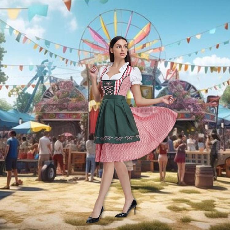 Adult Women German Bavarian Oktoberfest Costume Set,Beer Costume Dirndl Dresses for Halloween and Beer Festival Carnivals