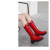Fashion New Black Red Cross Strap Thick Soled Height Increasing Long Boots Autumn Winter Fashion Plush Warm Women Knee High Boots 34-43