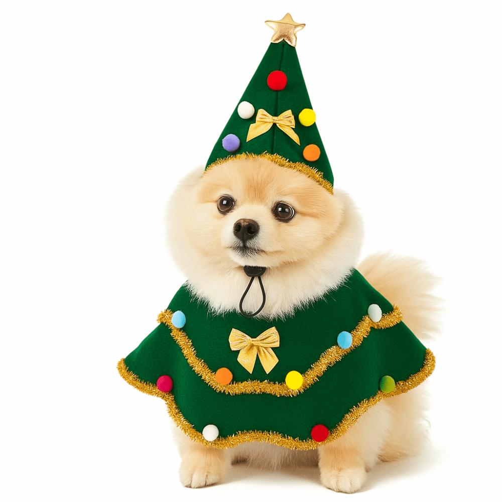 Cartoon Christmas Dog Cape Adjustable Polyester Pet Cloak Unique Christmas Tree Design Pet Christmas Clothing