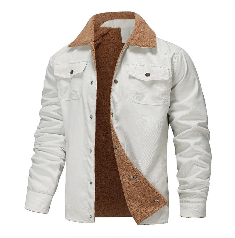 Зимнее пальто, флисовая куртка-карго с 4 карманами и воротником с лацканами, хлопковая рабочая мужская куртка