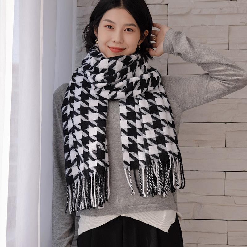 2023 Winter Faux Cashmere Women Scarf Luxury Brand Scarves Lady Tassel Bandana Women Solid Shawl Wraps Foulard Tippet Pashmina