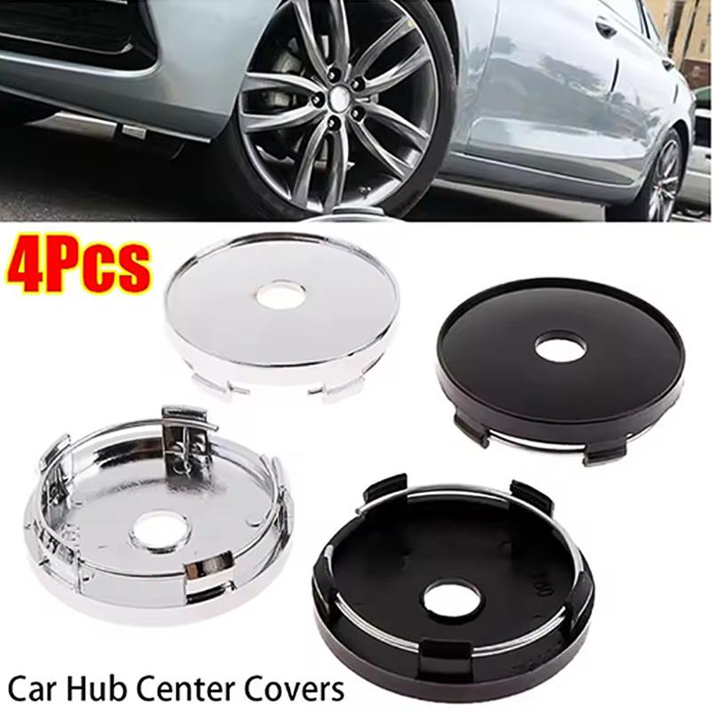 4PCS T60 Universal Car Modification Wheel Hub Caps, Chrome Plated Wheel Center Caps, Outer Diameter 60MM, Center Wheel Caps