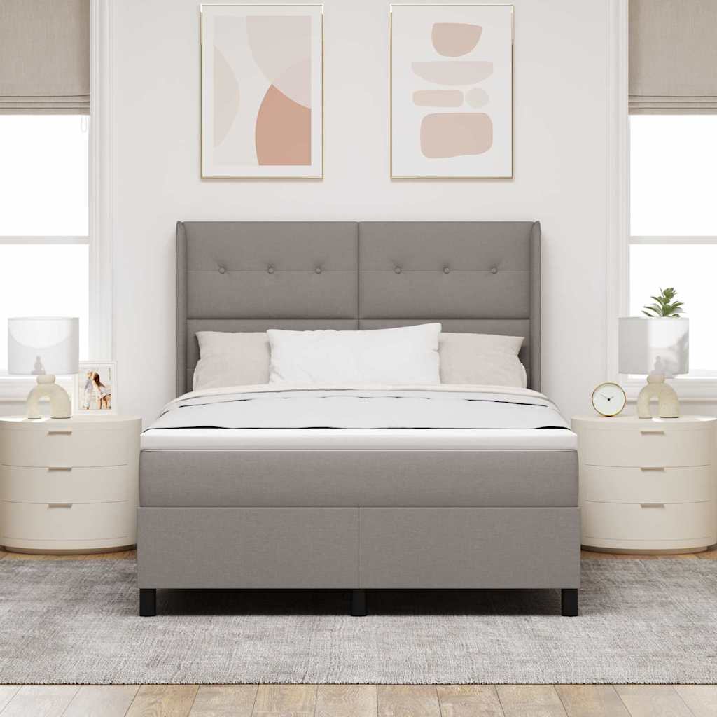 LED Box Spring Bed with Mattress Taupe 140 x 190 cm Fabric