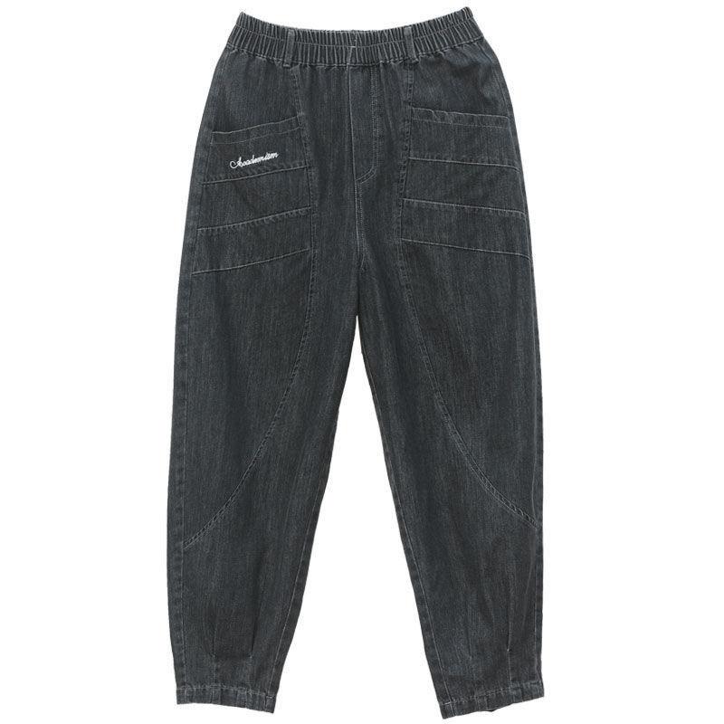 Women Summer Large Size High Waist Casual Trousers Loose Thin Jeans Denim Cropped Pants