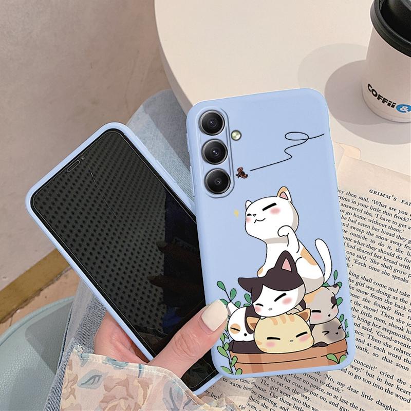 Cat Patterned Soft Silicone Case For Samsung A55 M35 S24 FE Xiaomi Redmi Note 13 Pro iPhone Huawei Honor 200 Realme Camera Protective Shockproof Cover