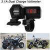 10-24V 3.1A Dual USB Port Motorcycle Charger with Voltmeter Waterproof Fast-Charging Cable for 12V/24V Bikes, ATV, Boats
