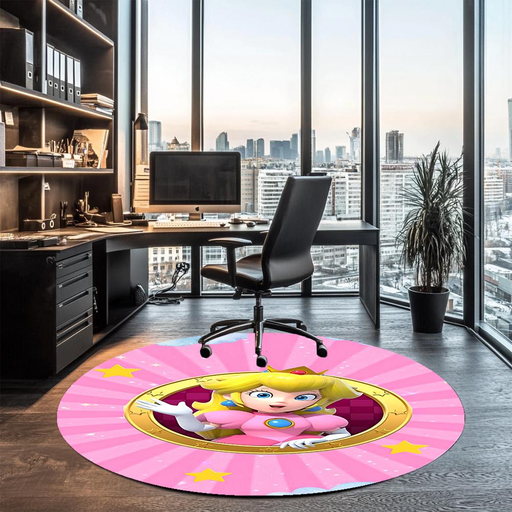 Princess Peach Printed Round Rug Carpet Chair Rug Area Rug Entryway Doormats,for Office Chair Living Room Bedroom Kitchen Room.