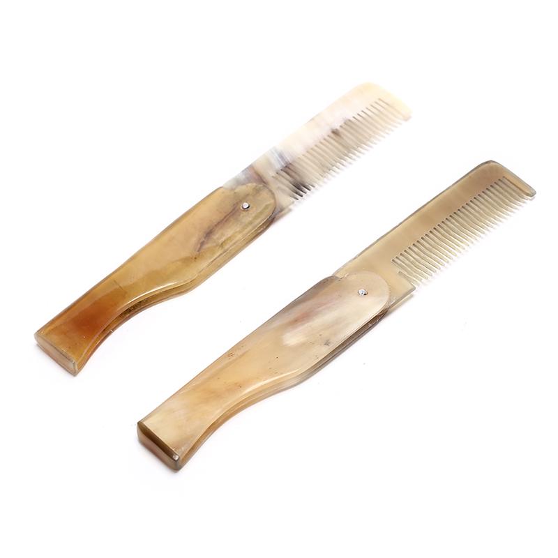 Женская складная расческа с мелкими зубьями из бычьего рога для всех типов волос, борода, усы