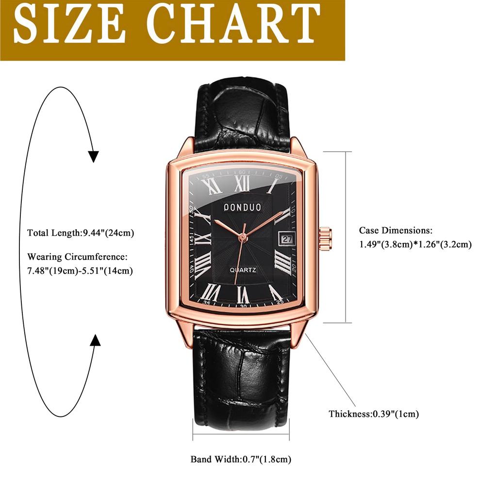 Square Calendar 3ATM Rome Analog PU Leather Belt Quartz Casual Business Watch Simple Stylish Fashion Accessory Birthday Anniversary Christmas Day