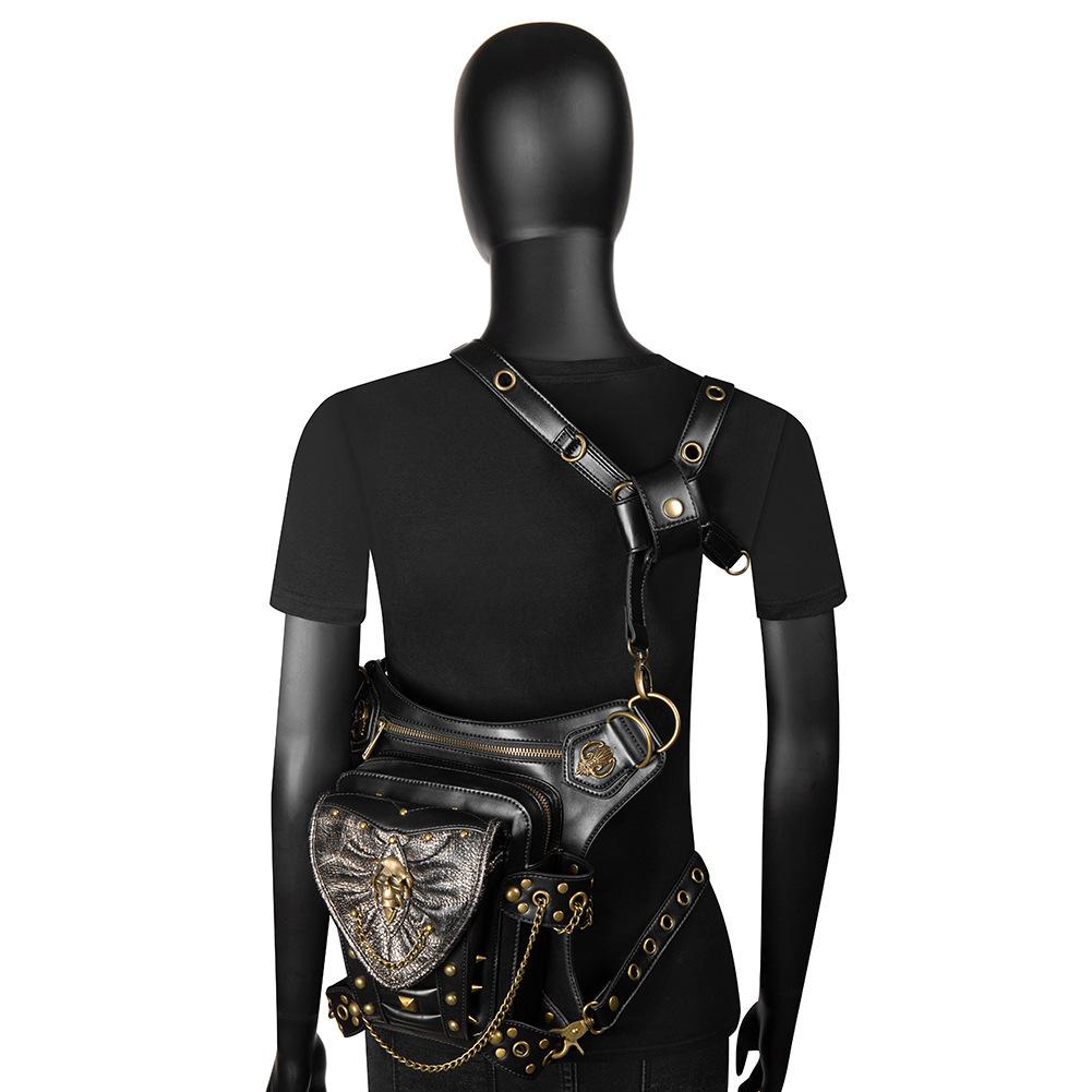 Punk Women's Bag, Skull Chain Motorcycle Bag, Women's Single-shoulder Crossbody Bag, Outdoor Mobile Phone Waist Bag, Men's Bag