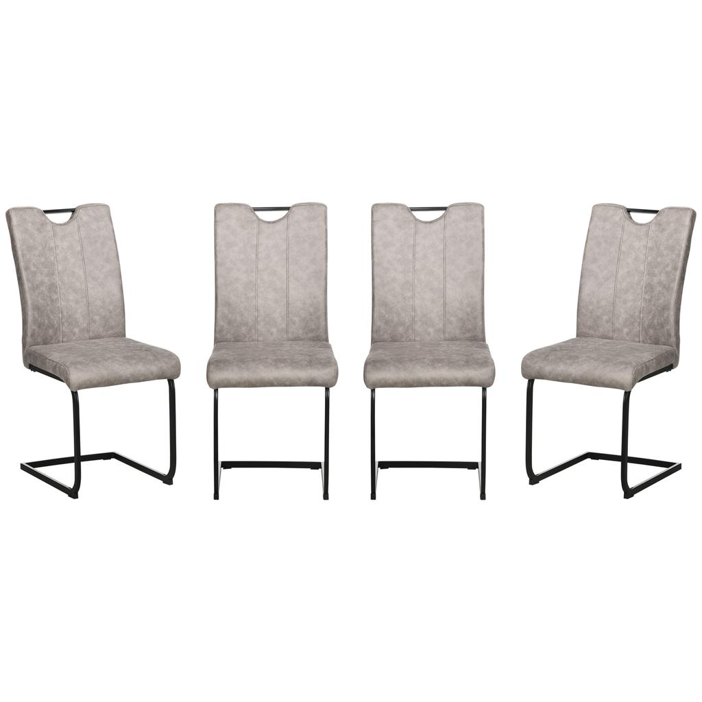 Set of 4 dining chairs microfiber upholstery with steel sled legs and handle 43 x 58.5 x 99.5 cm brown
