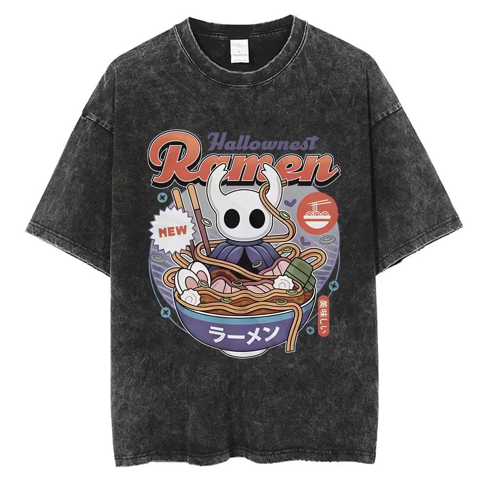 Washed Vintage Game Hollow Knight Merch Tshirt Men Women Casual Oversized Cotton Tshirts Male Cosplay Cartoon Lover T Shirts
