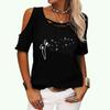 Women Fashion Round Collar Off Shoulder T-shirt Summer Casual Short Sleeve Tee Top Pullover Ladies Print T-shirt