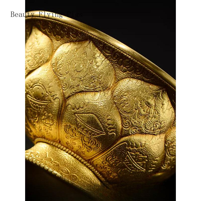 1PCS Copper Water Supply Bowl Household Carved Lotus Tibetan Water Supply Cup Water Purification Cup Bowl