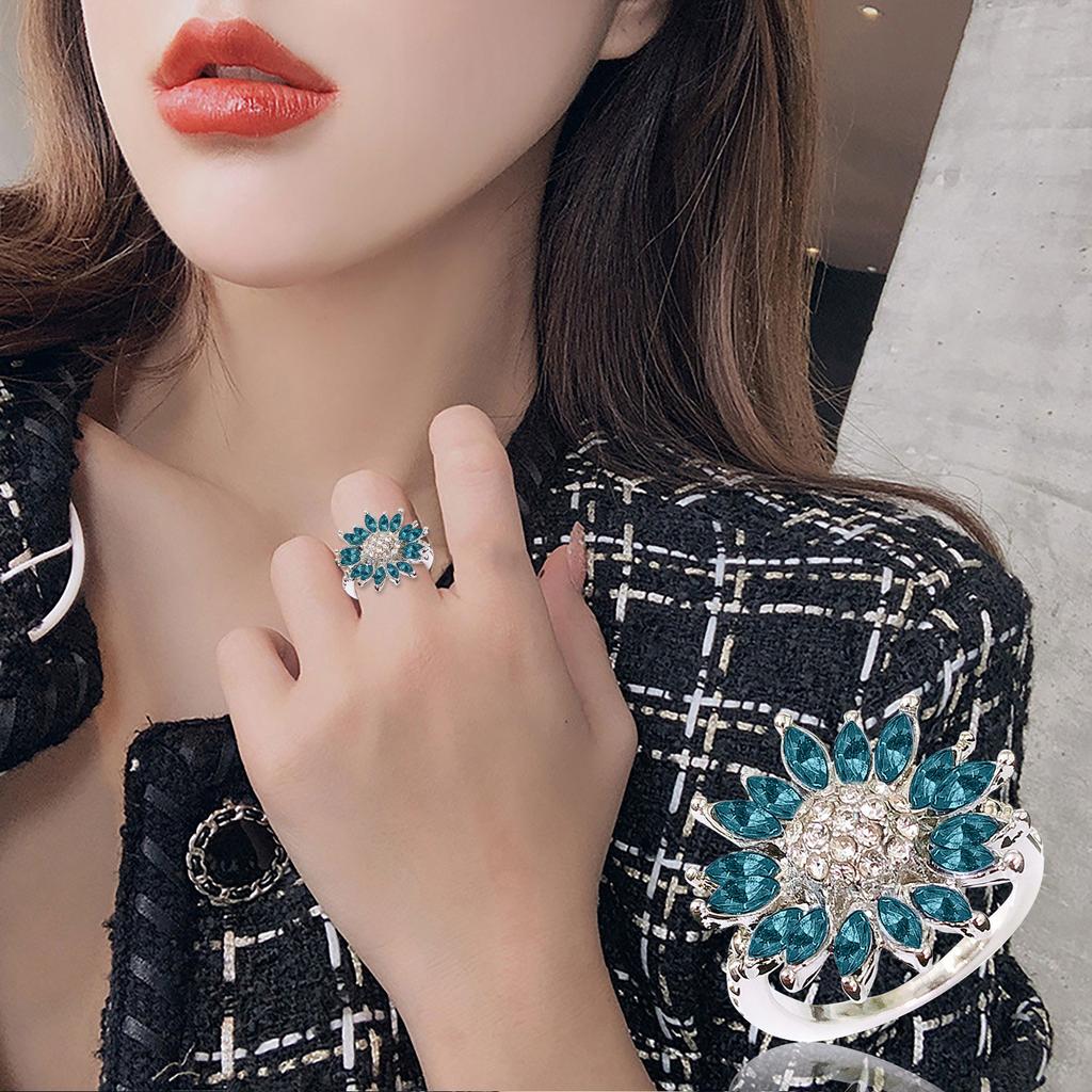 Кольца с покрытием в форме подсолнечника Цветочные кольца Кольцо с синим цирконом для женщин и девочек