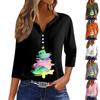 Women's T Shirt Tee Print Button 3/4 Sleeve Daily Weekend Fashion Basic V- Neck Regular Top