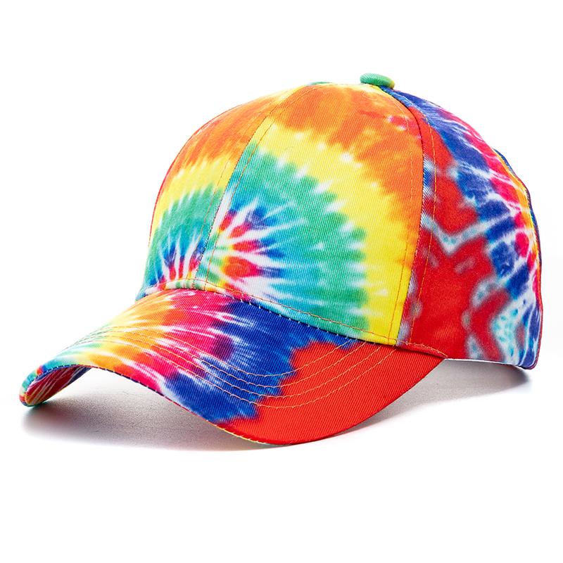 Новые уличные повседневные кепки тай-дай для женщин, радужная разноцветная бейсболка, женская модная уличная одежда, летняя шляпа