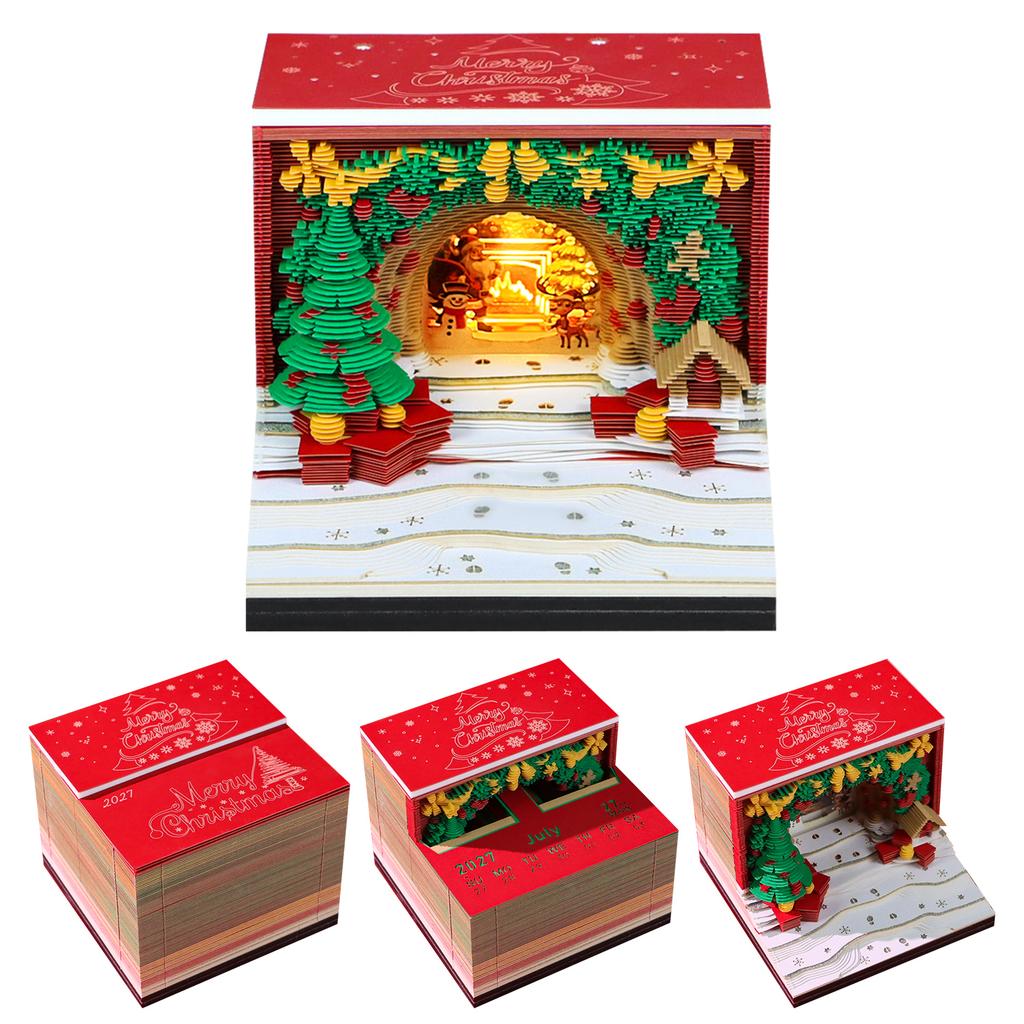 Christmas Archway 3D Memo Pad with LED Light Holiday Paper Sculpture Sticky Notes Desk Decoration Christmas Gift