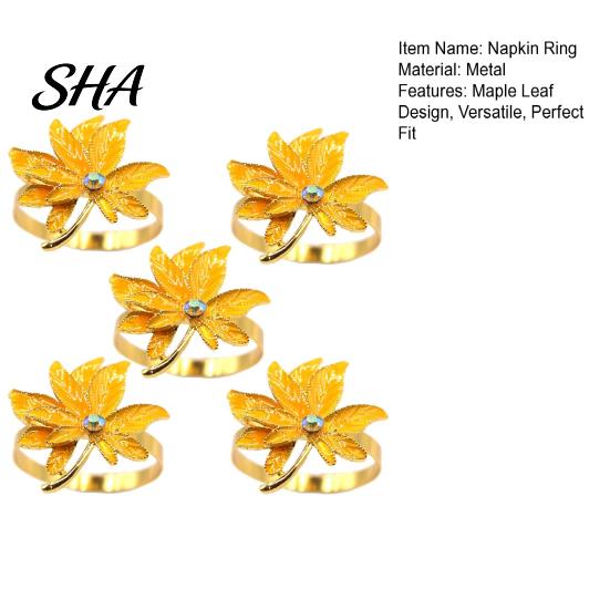 Decorative Napkin Ring 5Pcs Rings, Maple Leaf Design Holders, Waterproof Elegant Rings Anti-Oxidation for Wedding Banquets And Restaurants Metal