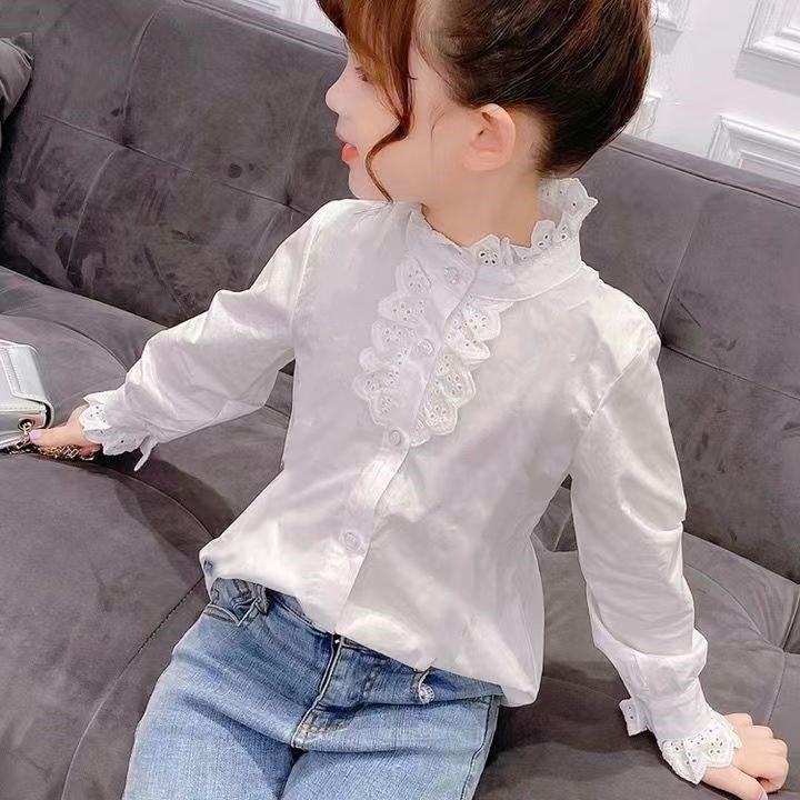 Белая кружевная блузка с длинными рукавами и бантом в стиле Лолита для девочек: Корейский стиль, Универсальный, Милый для весны и осени