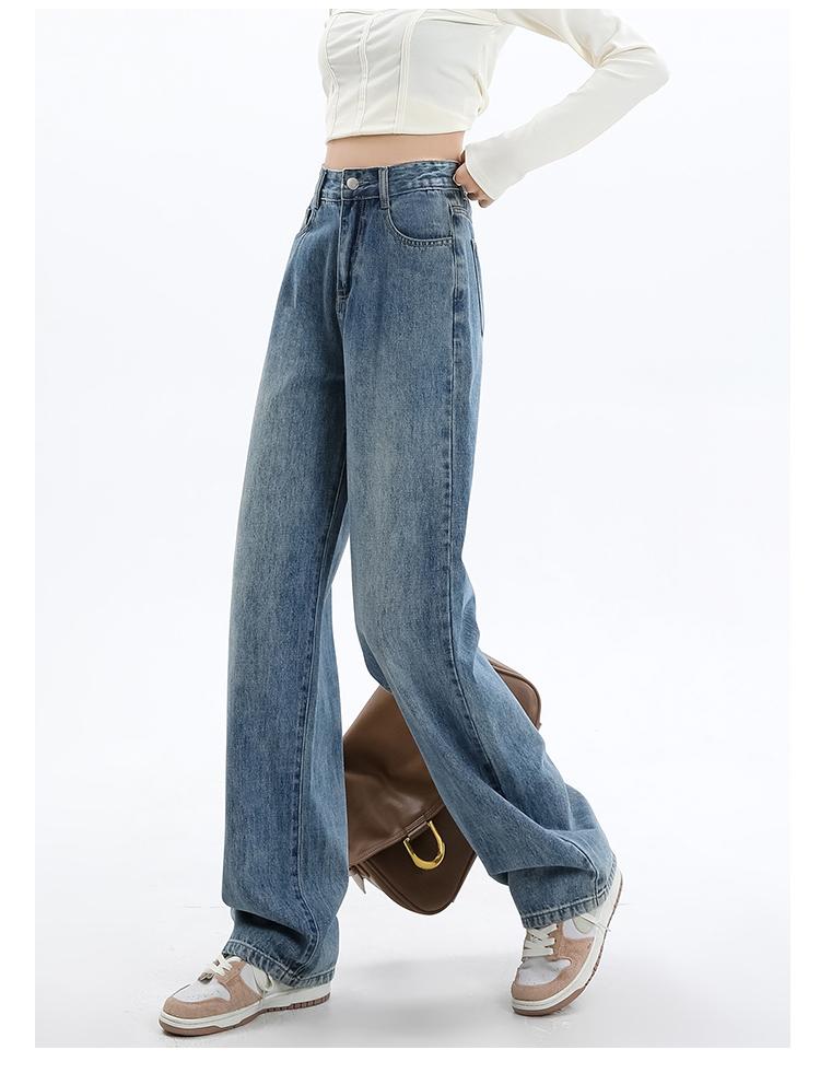 Women's jeans autumn and winter with fleece warm wide leg pants, women's casual versatile, flesh blocking and slimming pants
