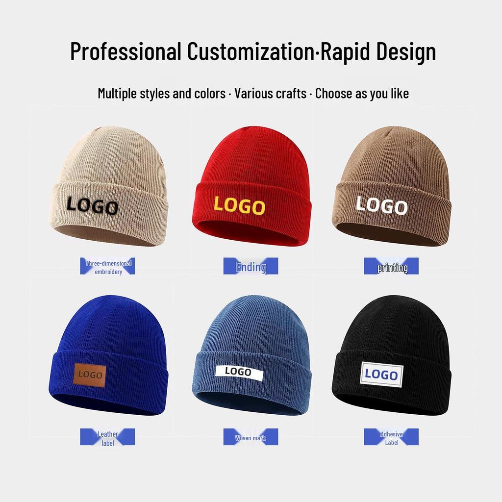 Персонализированная зимняя шапка бини с логотипом - Вязаная шапка с вышивкой на заказ, Теплый осенний подарок, Однотонная
