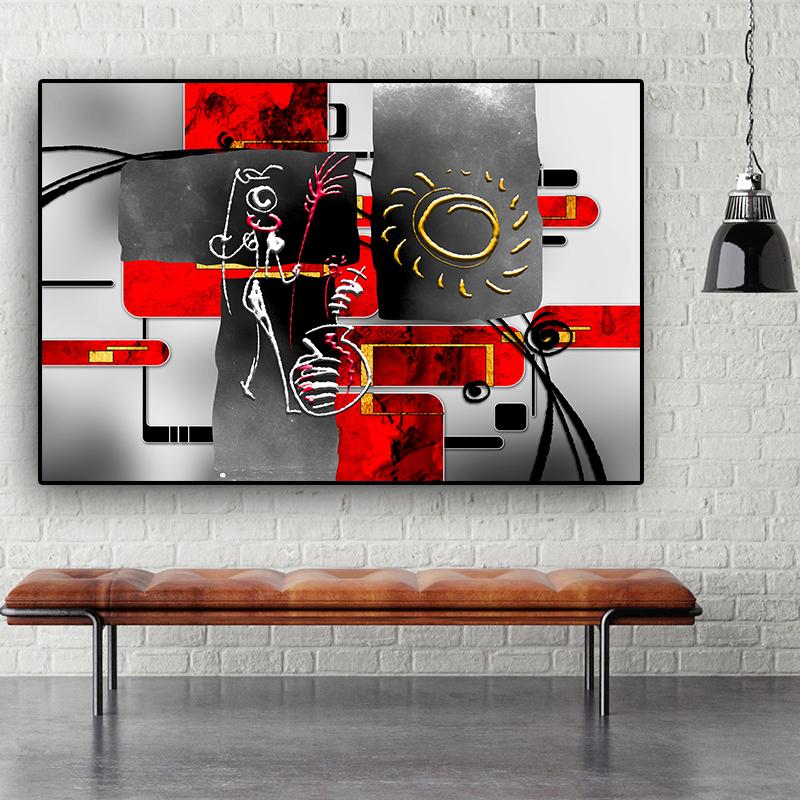 Черный, красный, абстрактная африканская фигура, геометрическая картина маслом на холсте, постеры и принты, настенная картина Cuadros для гостиной