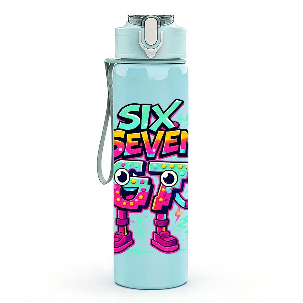 1PC Six Seven GT Cartoon Letter 750ml Color Plastic Sports Water Bottle Leakproof Flip Straw Lid Suitable for Sports Office Home Use