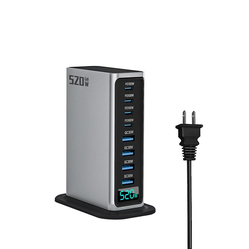 520 Вт 8-портовое настольное зарядное устройство для телефона, ноутбука, планшета со светодиодным дисплеем мощности, адаптер питания для быстрой зарядки PD для компьютера, ПК, для iPhone