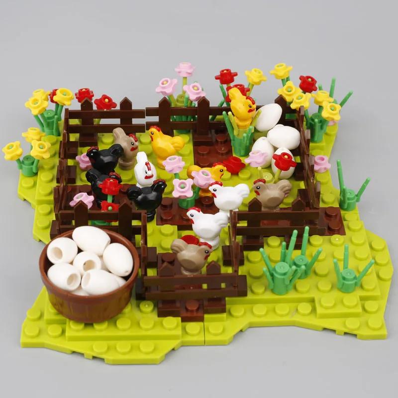 MOC Farm Building Blocks Pumpkin Patch Vegetable Transport Cart Water Wall Stable Pigsty Henhouse Kennel Bricks Toys Kids Gift