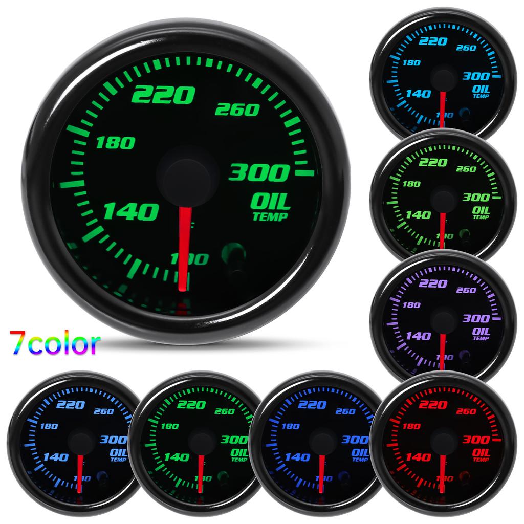 52mm 12V Professional Oil Temperature Gauge with 7 Colors Backlight 50-150℃ 100~300℉ 1/8NPT Oil Temp Sensor Universal for Car