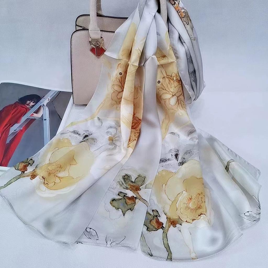 Высокое качество 100% шелковый шарф шаль хиджаб обертывание женский цветочный весна лето пляж шелковые шарфы