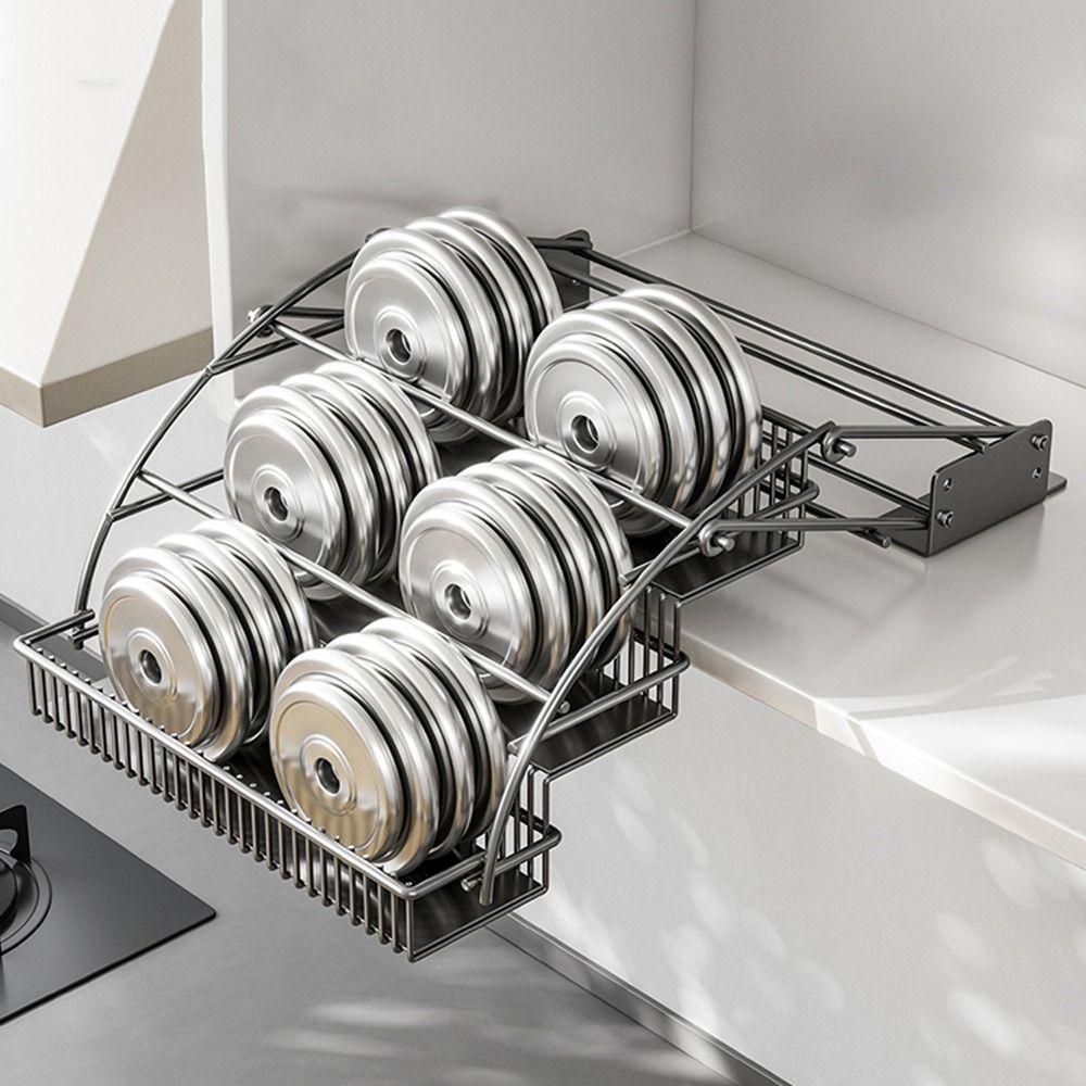 Carbon Steel Pull Down Cabinet Spice Rack Space Saving Seasoning Bottle Pull Basket Pantry