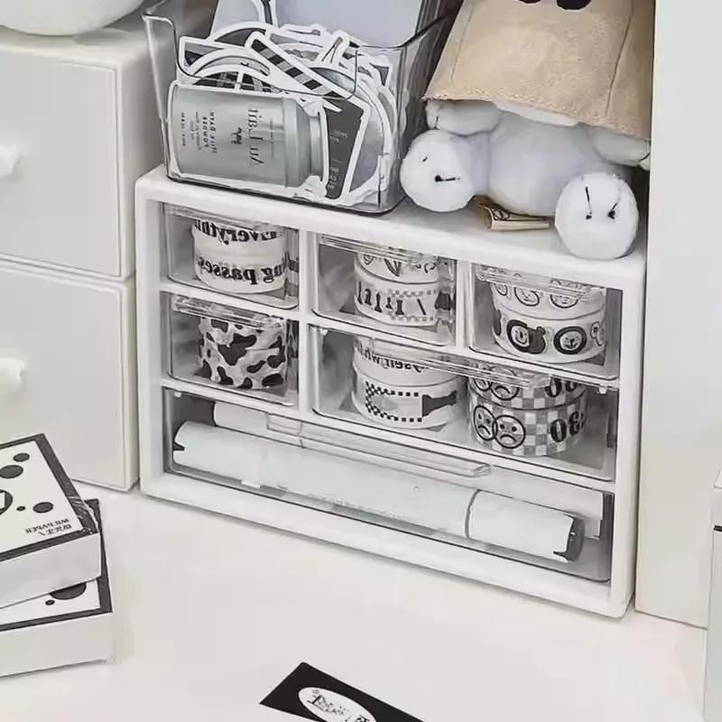 Korean-Style Six-Grid Transparent Desktop Storage Box for Jewelry and Dorm Rooms