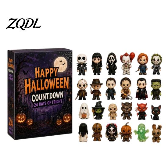 Festive Desktop Decoration Halloween Advent Calendar 2026, 24 Days Countdown with 2D Flat Family Fun Games Acrylic Mini Figures, Collectible Surprise