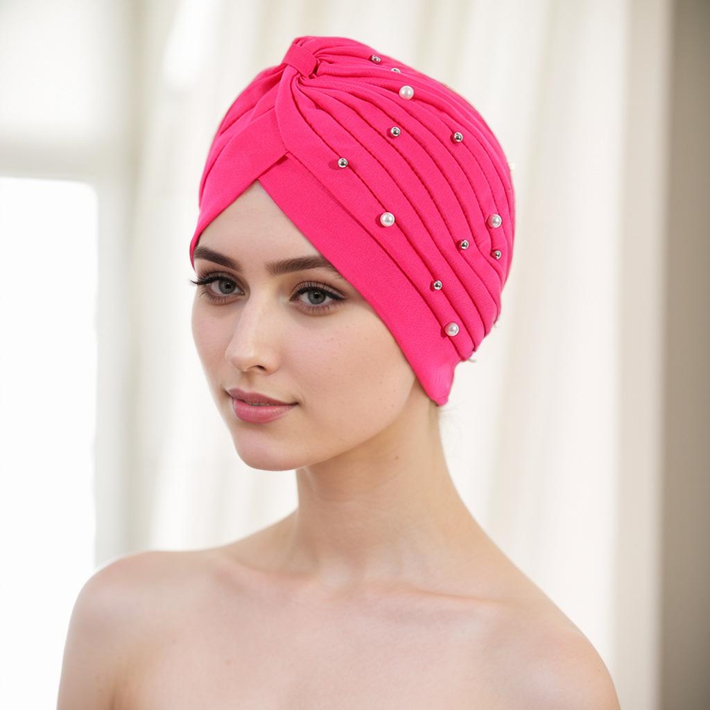 Стильный плиссированный платок-шарф с бусинами цвета арбуза