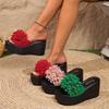2024 лето новая летняя одежда на танкетке с толстой подошвой тапочки-маффины женские большие размеры модные цветочные тапочки женские