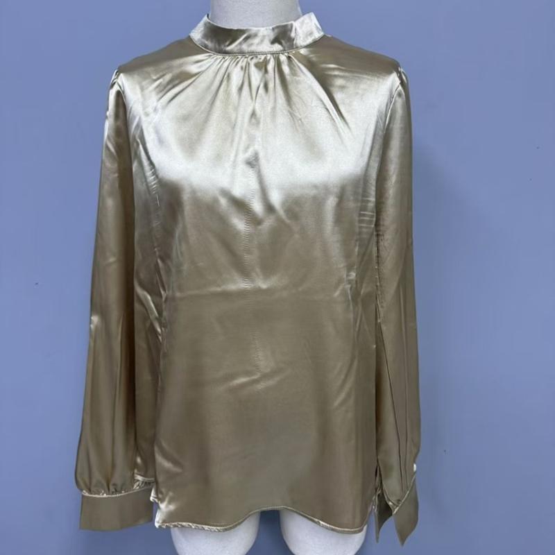 Элегантные винтажные свободные рубашки с воротником-стойкой и рукавами-фонариками для женщин, модные топы, однотонные повседневные блузки, женская одежда, простая офисная женская рубашка 26398