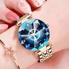 Синие модные женские часы Star Bright Diamond Glass Mirror Solid Steel StrapLadies Waterproof Watch Rose Gold Luxury Clock
