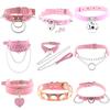 2021 Punk Pink Color PU Leather Choker Necklaces Spike Rivet Collar Studded Sexy Collar Body Gothic Party Chains Cosplay