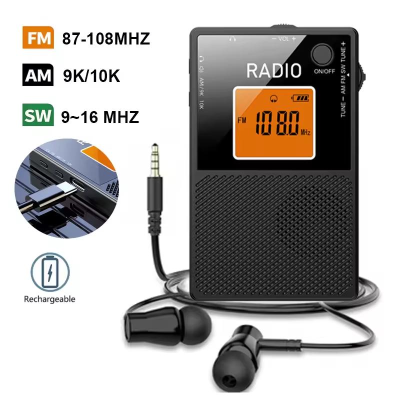 Портативное радио Мини карманное AM FM SW радио Зарядка Type-C Стерео Цифровой радиоприемник ЖК-дисплей Динамик с 3,5 мм наушниками