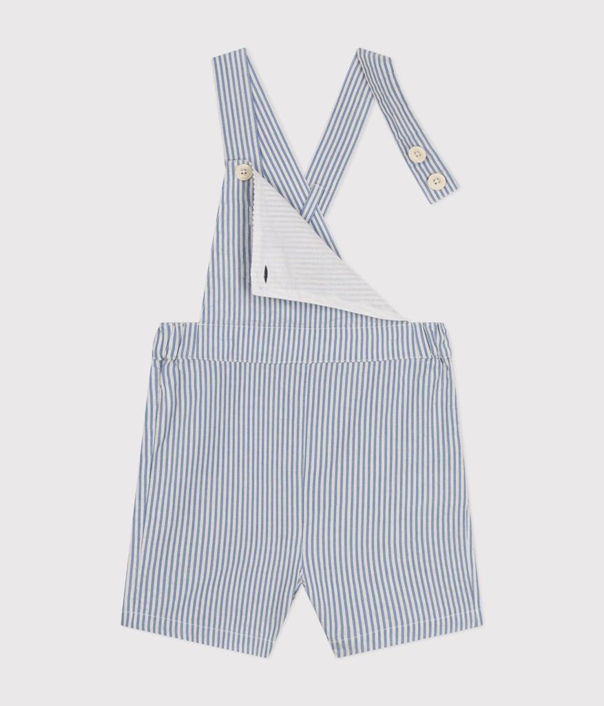 Petit Bateau Seersucker Short Overalls A09JT Size 36 95cm Blue/Off-White, Months,