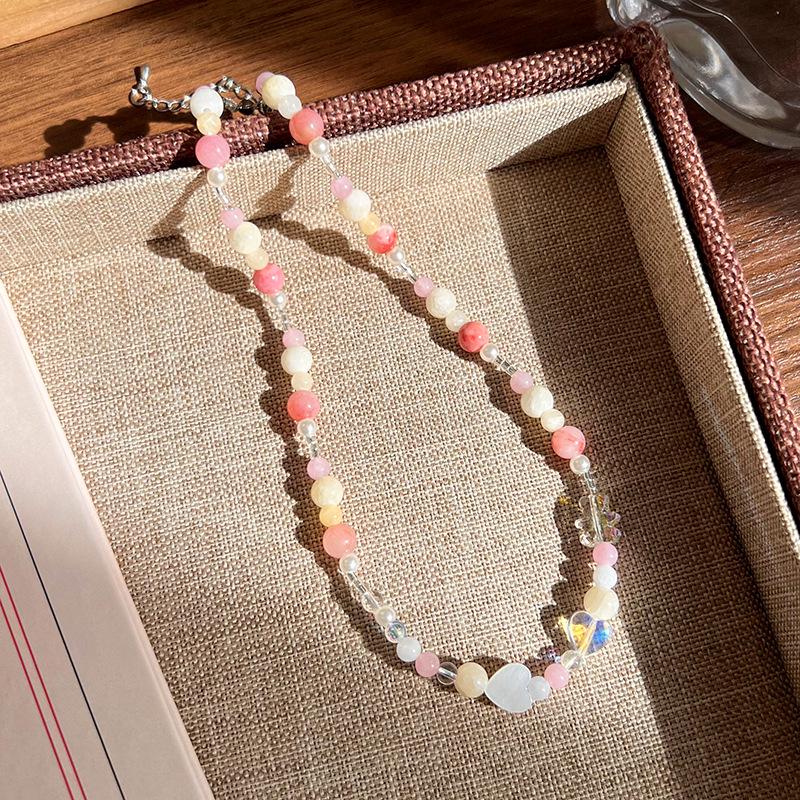 Сладкое дофаминовое ожерелье из бусин: Трендовый чокер с сердечком, цветком и бантом