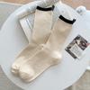 Female Spring and Autumn Pure Cotton Color Stripe Heel Cloth Label Wicking In The Tube Pile Socks