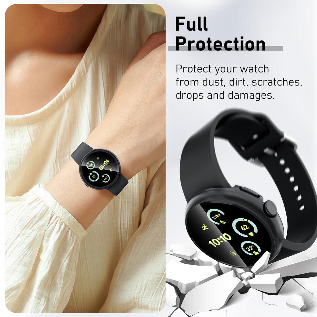Tempered Glass+Case for Google Pixel Watch 3 45mm Accessorie Screen Protector PC Cover Frame for Google Pixel Watch 3 2 1 41mm