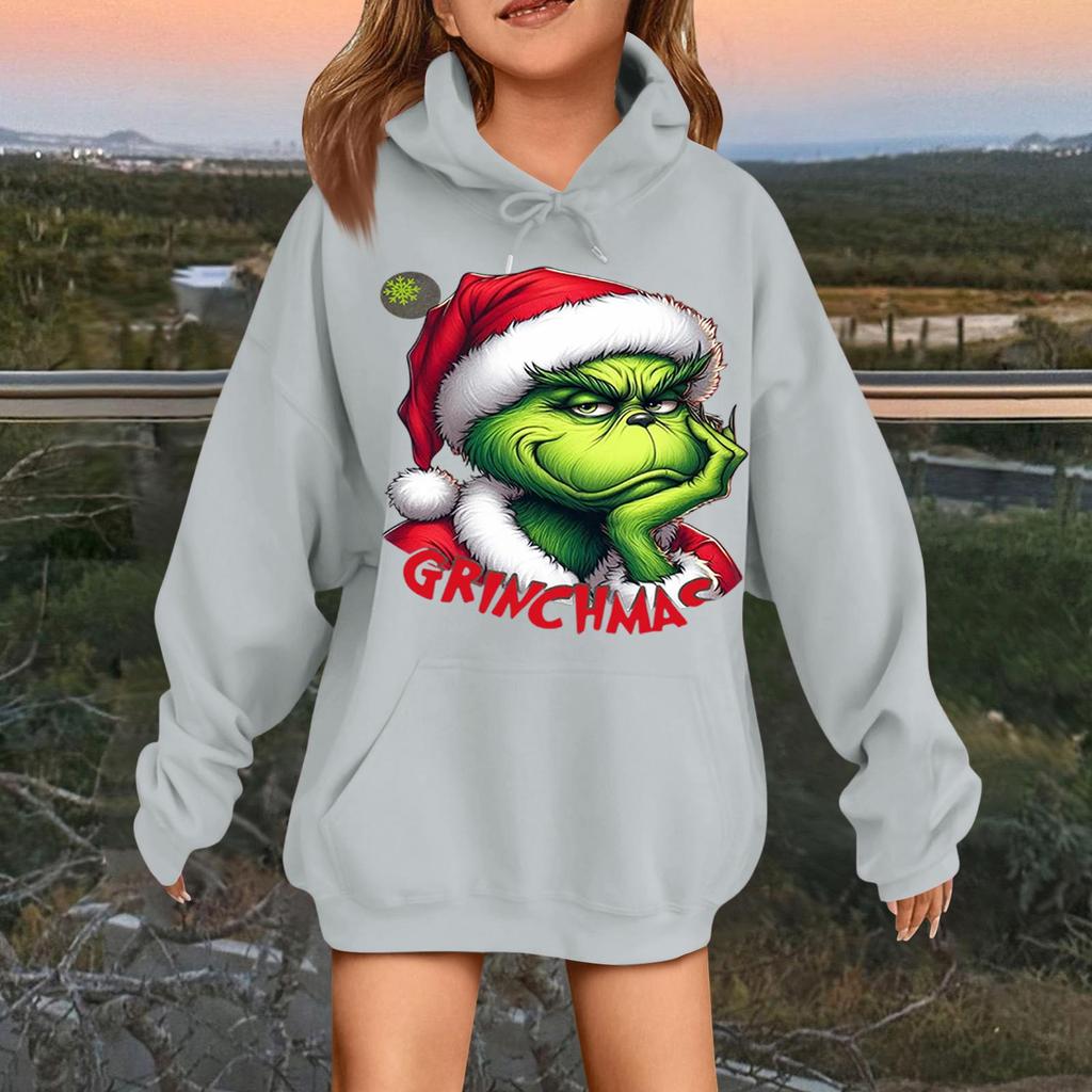 Children's Fashionable Casual Long-sleeved Loose Christmas Print Pullover Hooded Sweatshirt