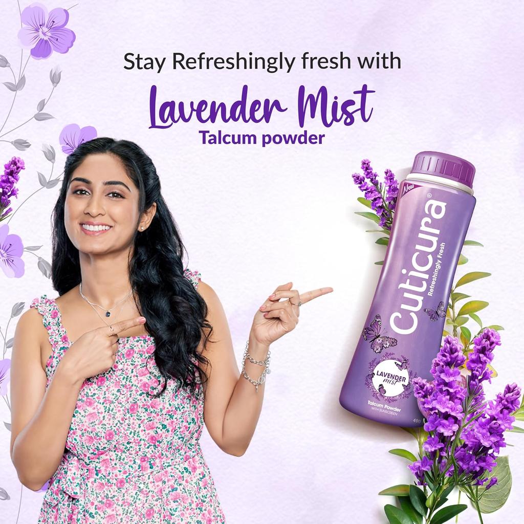 Cuticura Lavender Mist Talcum Powder 400g | Refreshing Body Powder With UV Protection And Long Lasting Fragrance