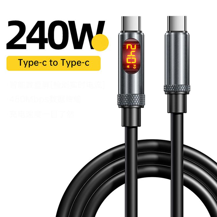 240W C to C Super Fast Charging Data Cable Flexible Silicone Digital Display Compatible iPad for Galaxy for iPhone 15Pro Max