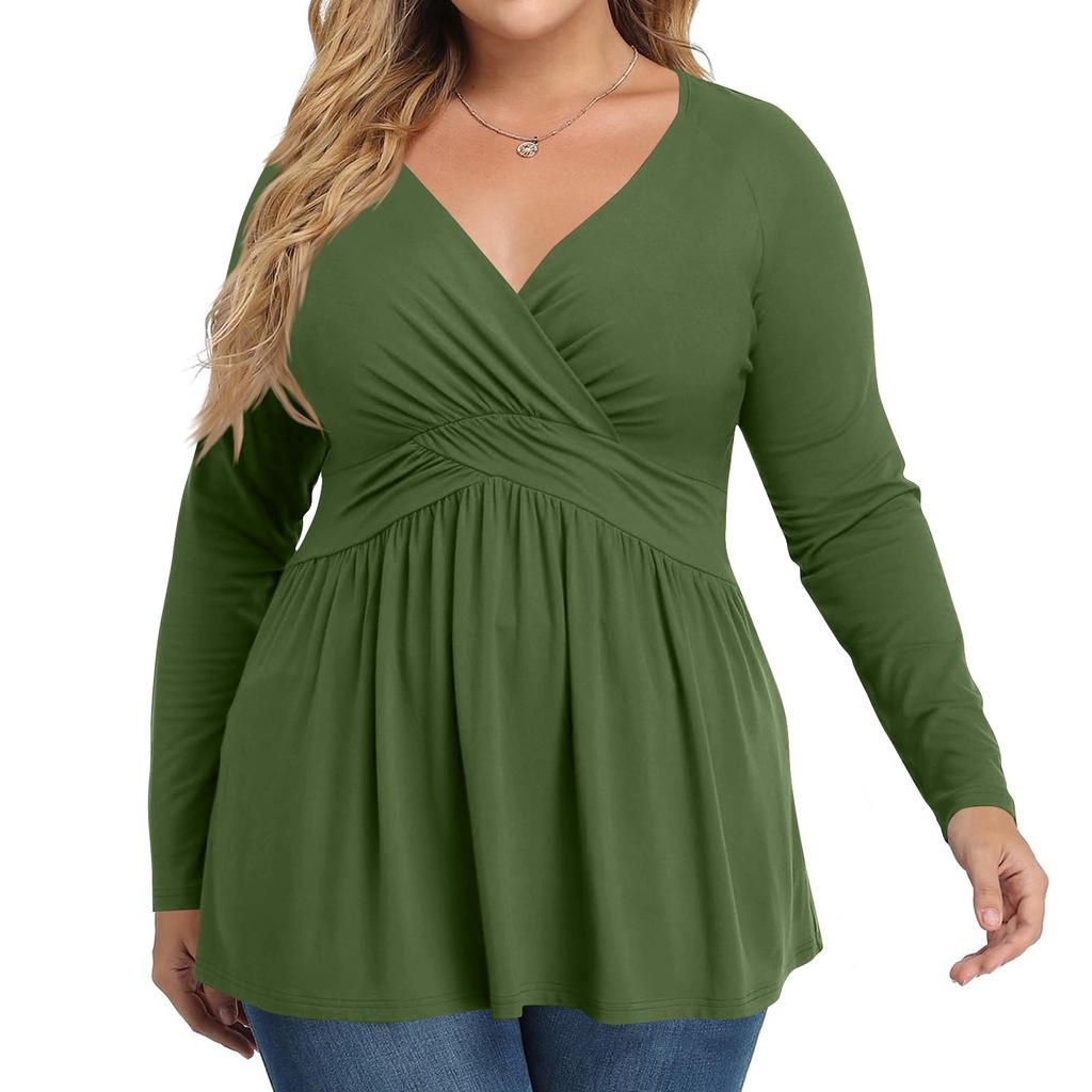 Женская рубашка большого размера с длинным рукавом, принт, плиссированный повседневный топ с V-образным вырезом